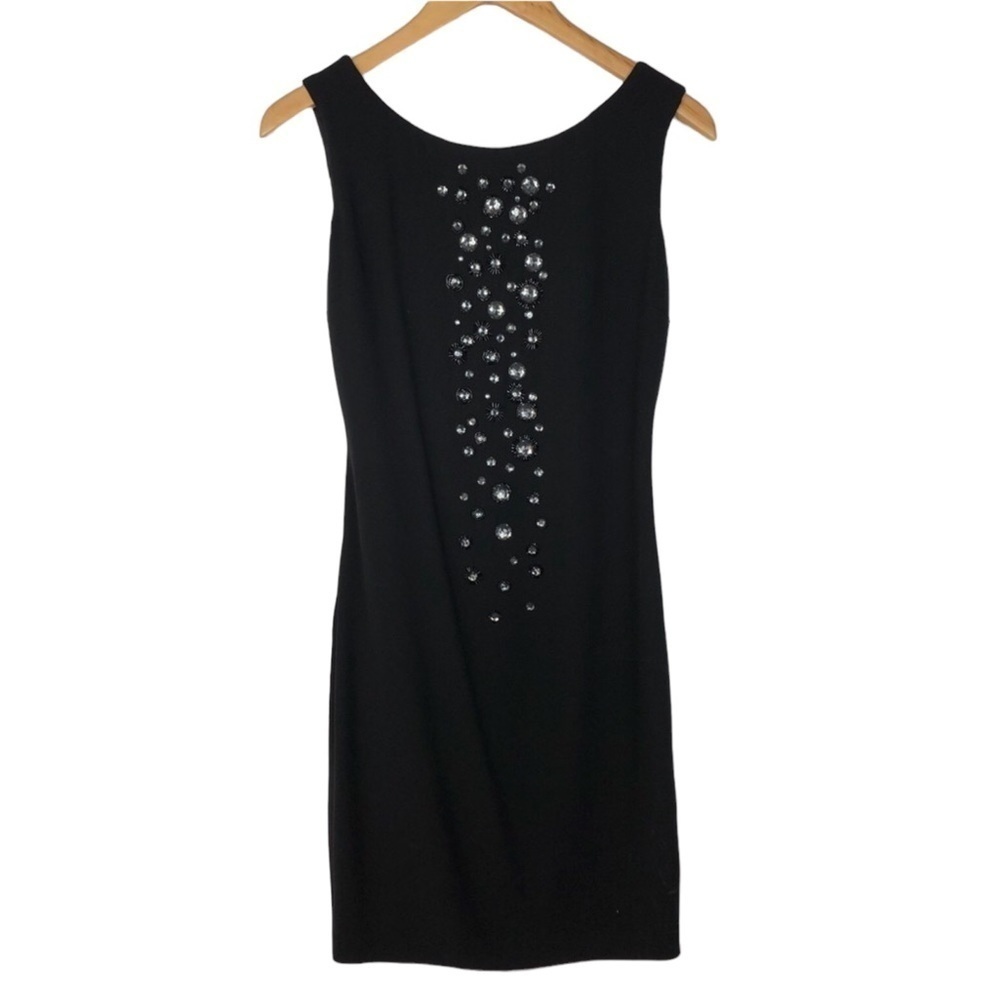 ANNE KLEIN BEADED SHEATH PARTY DRESS l Embellished Black cocktail Dress 0698
